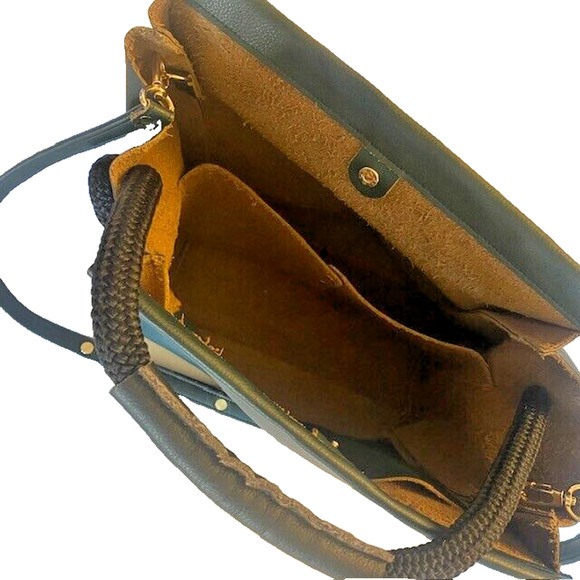 ZUCCA The YACHT ROPE BAG Rope Handle Green Leather Purse Tote Bucket Bag RARE - Picture 7 of 8